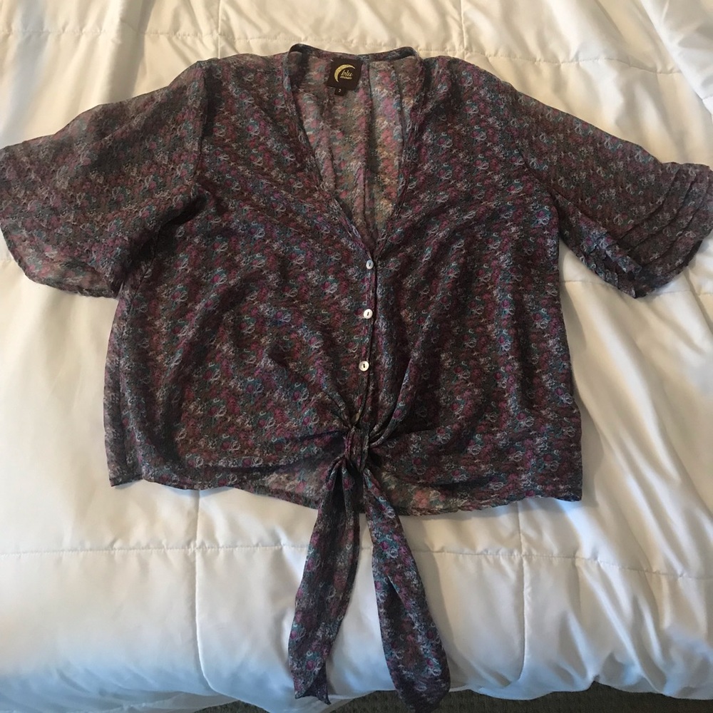 Floral silk tie blouse